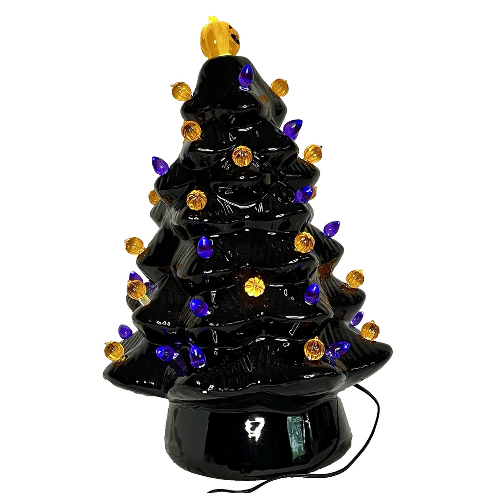 Mr Halloween Haunted Tree Ceramic Black 14" Pumpkin LED Lighted Mr Christmas - Picture 4 of 10
